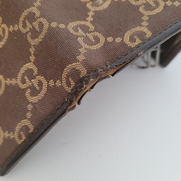 GUCCI GG Logo Plate Key Holder Wallet Case Leather Canvas Small Unisex Brown - Picture 10 of 10